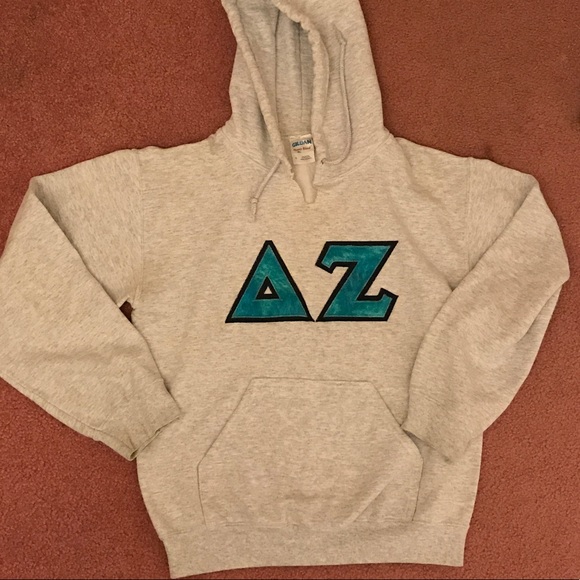 Gildan Tops - Delta Zeta Sorority lettered light gray hoodie